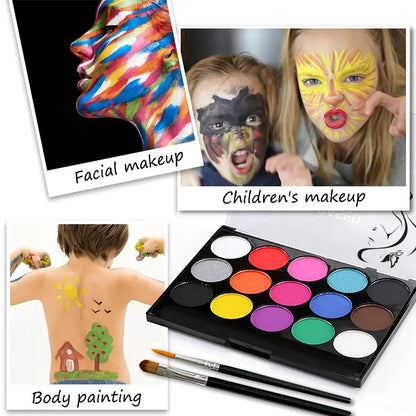 Water-soluble 15 color face body paint palette cosmetic safe,non-toxic Christmas Halloween Makeup Face Painting Cosplay Makeup - ZOOMNSTORE