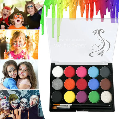 Water-soluble 15 color face body paint palette cosmetic safe,non-toxic Christmas Halloween Makeup Face Painting Cosplay Makeup - ZOOMNSTORE