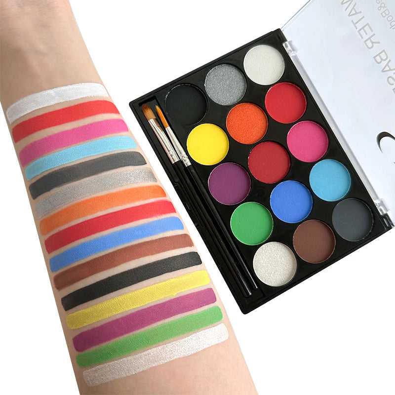 Water-soluble 15 color face body paint palette cosmetic safe,non-toxic Christmas Halloween Makeup Face Painting Cosplay Makeup - ZOOMNSTORE