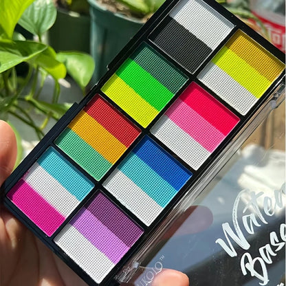 Dual-Tone Water Based Face & Body Paint Palette Makeup Kit with Brushes,Rainbow Stripe Split Cake Painting for Cosplay,Halloween - ZOOMNSTORE