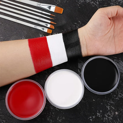 Black White Red Face Body Paint Adult Oil Body Paint Set FX Clown Vampire Skeleton Role Play Halloween Makeup with 6 Brushes - ZOOMNSTORE