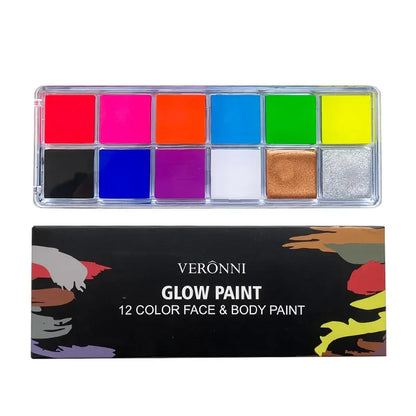12 Face Painting Kit Body Makeup & 3 Colors Loose Powder Non Toxic Water Paint Oil with Brush Painting Halloween Cosplay Party - ZOOMNSTORE