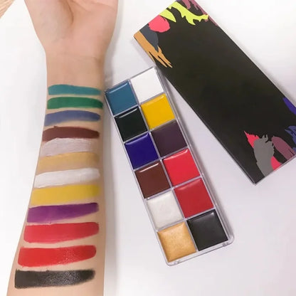 12 Face Painting Kit Body Makeup & 3 Colors Loose Powder Non Toxic Water Paint Oil with Brush Painting Halloween Cosplay Party - ZOOMNSTORE