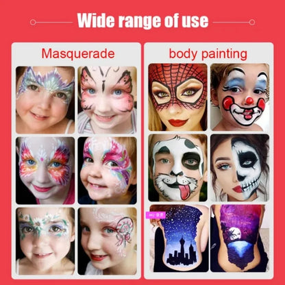 12 Face Painting Kit Body Makeup & 3 Colors Loose Powder Non Toxic Water Paint Oil with Brush Painting Halloween Cosplay Party - ZOOMNSTORE
