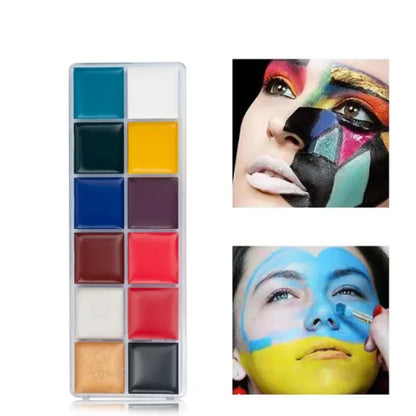 12 Face Painting Kit Body Makeup & 3 Colors Loose Powder Non Toxic Water Paint Oil with Brush Painting Halloween Cosplay Party - ZOOMNSTORE