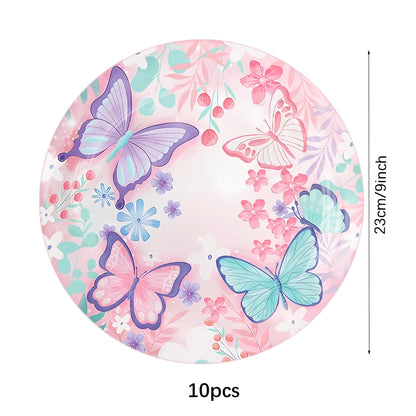 Butterfly Fairy Birthday Party Tableware Set - Pink Disposable Plates Cups Napkins and Tablecloth - ZOOMNSTORE