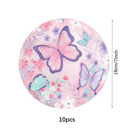Butterfly Fairy Birthday Party Tableware Set - Pink Disposable Plates Cups Napkins and Tablecloth - ZOOMNSTORE