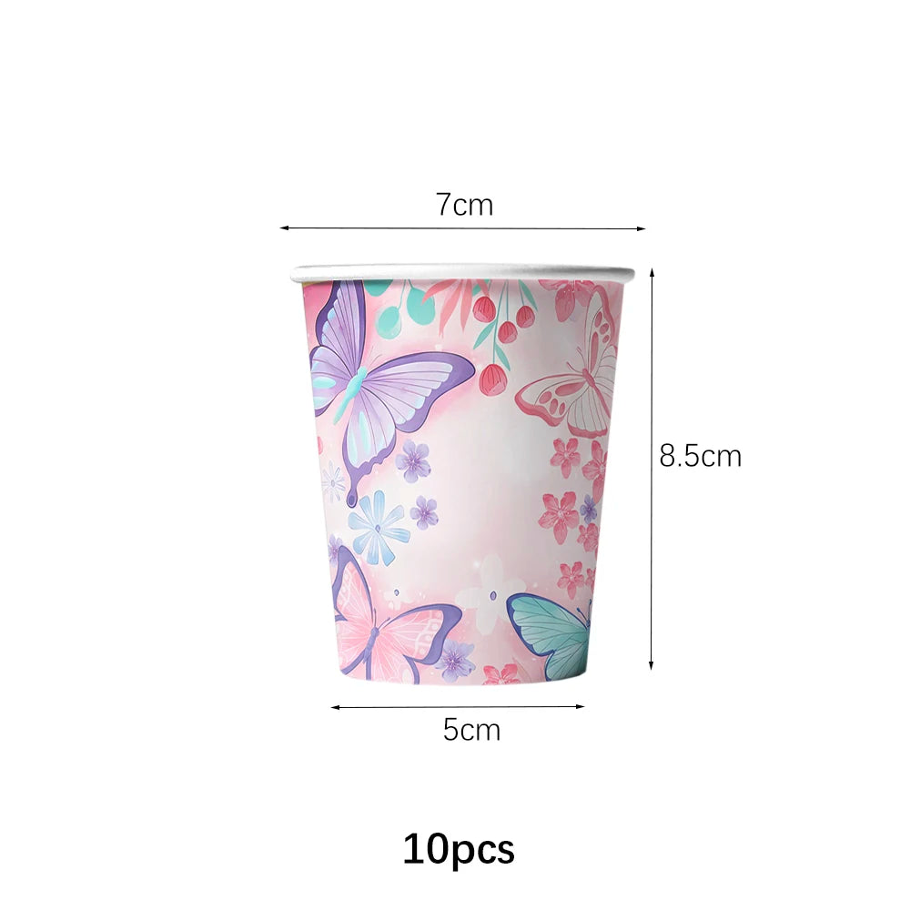 Butterfly Fairy Birthday Party Tableware Set - Pink Disposable Plates Cups Napkins and Tablecloth - ZOOMNSTORE