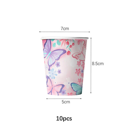 Butterfly Fairy Birthday Party Tableware Set - Pink Disposable Plates Cups Napkins and Tablecloth - ZOOMNSTORE