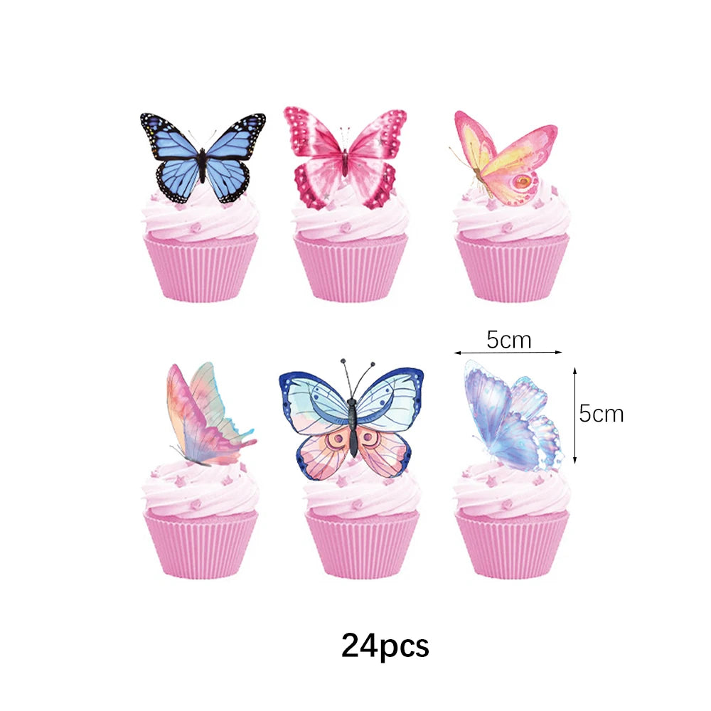 Butterfly Fairy Birthday Party Tableware Set - Pink Disposable Plates Cups Napkins and Tablecloth - ZOOMNSTORE