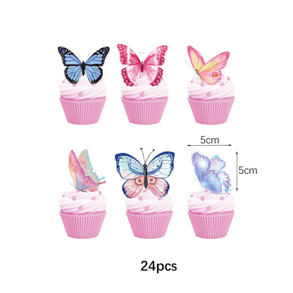 Butterfly Fairy Birthday Party Tableware Set - Pink Disposable Plates Cups Napkins and Tablecloth - ZOOMNSTORE