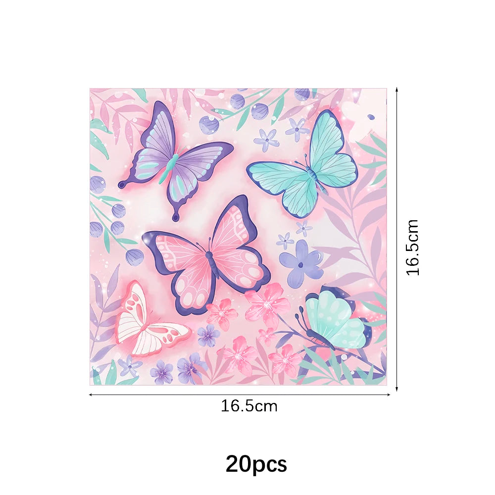 Butterfly Fairy Birthday Party Tableware Set - Pink Disposable Plates Cups Napkins and Tablecloth - ZOOMNSTORE