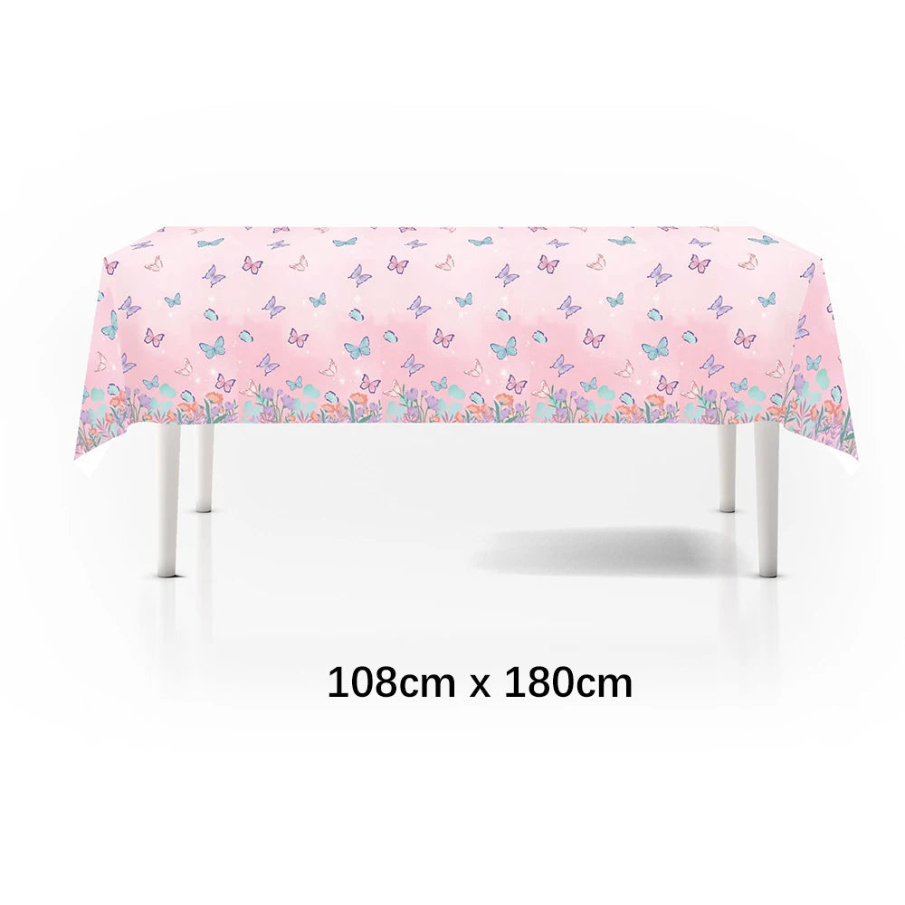 Butterfly Fairy Birthday Party Tableware Set - Pink Disposable Plates Cups Napkins and Tablecloth - ZOOMNSTORE