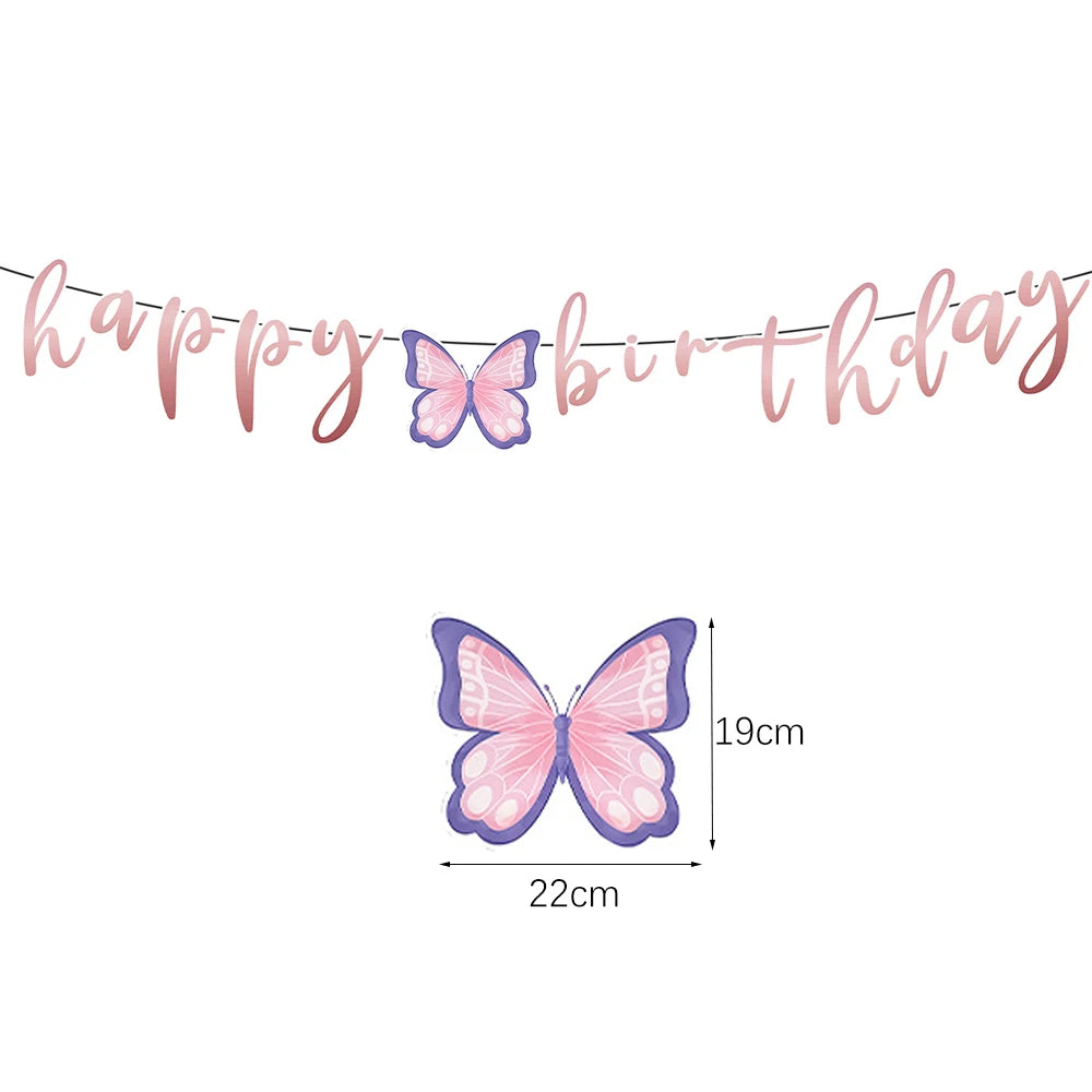 Butterfly Fairy Birthday Party Tableware Set - Pink Disposable Plates Cups Napkins and Tablecloth - ZOOMNSTORE