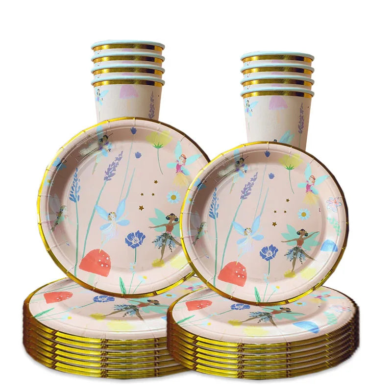 Fairy Princess Party Set - Disposable Tableware with Butterfly Plates Napkins and Cups for Girls Birthday Decor - ZOOMNSTORE