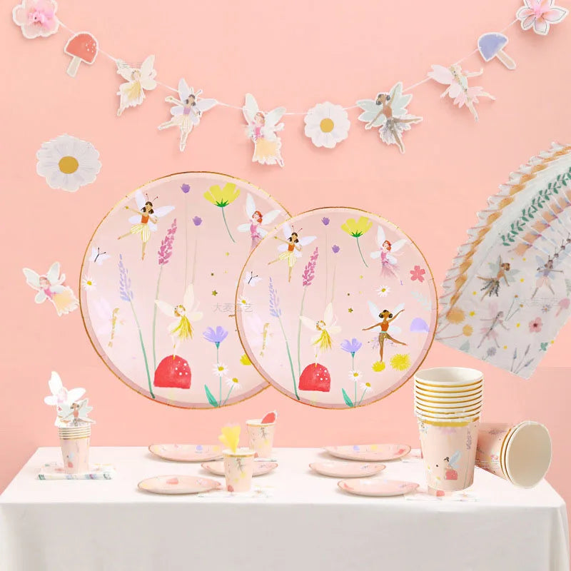 Fairy Princess Party Set - Disposable Tableware with Butterfly Plates Napkins and Cups for Girls Birthday Decor - ZOOMNSTORE