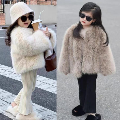 Fake Fur Girls Jacket - Thick Winter Outerwear | Solid Color Single-Breasted Coat - ZOOMNSTORE