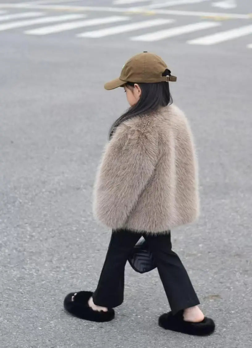 Fake Fur Girls Jacket - Thick Winter Outerwear | Solid Color Single-Breasted Coat - ZOOMNSTORE