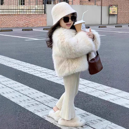 Fake Fur Girls Jacket - Thick Winter Outerwear | Solid Color Single-Breasted Coat - ZOOMNSTORE
