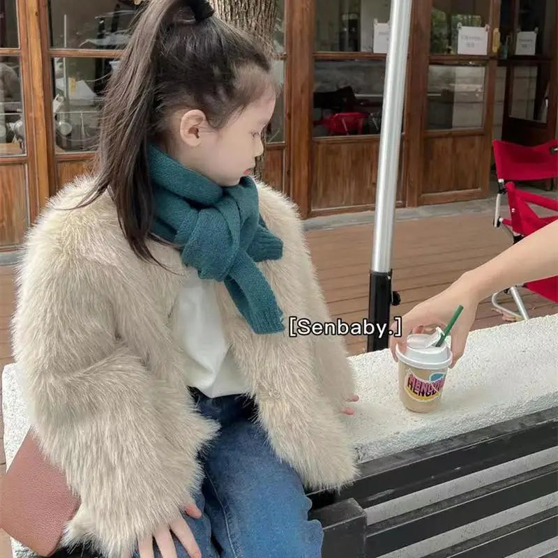 Fake Fur Girls Jacket - Thick Winter Outerwear | Solid Color Single-Breasted Coat - ZOOMNSTORE