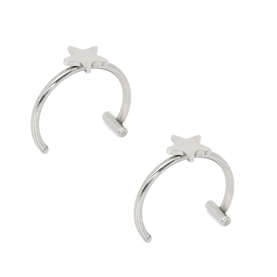 Trendy Stainless Steel Punk Clip-On Fake Piercing Nose  Lip Rings - Unisex Body Jewelry 2PCS - ZOOMNSTORE