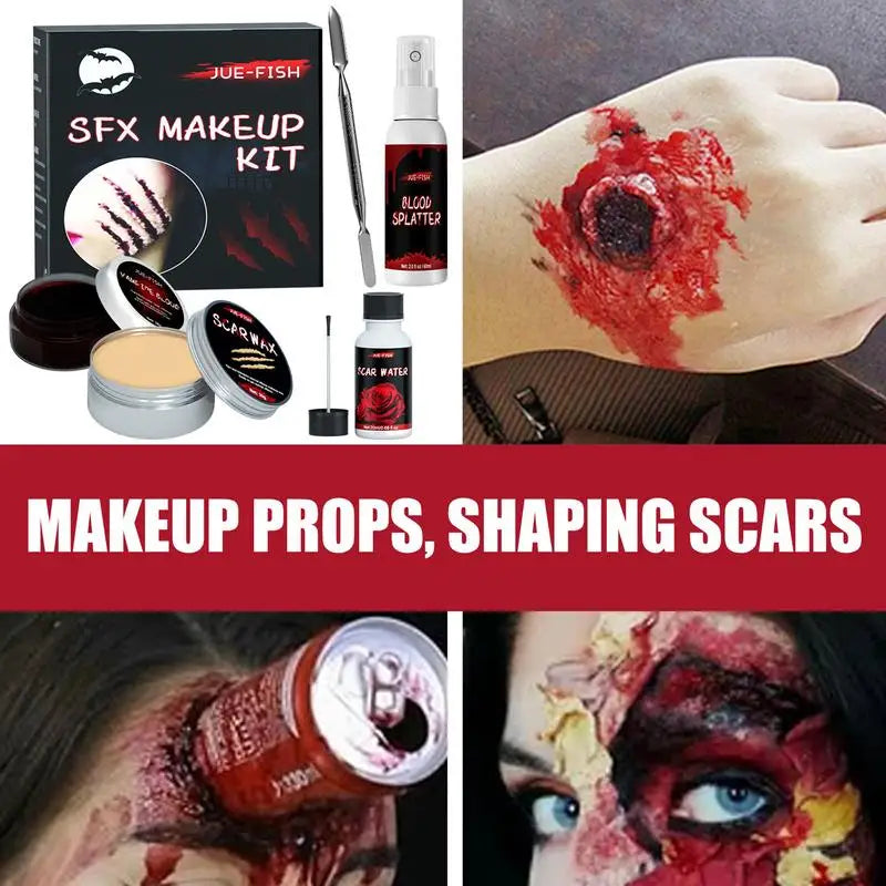 Halloween Particular Effects Fake Scar Wound Makeup Kit Bag | Halloween Horror Cosplay Skin Wax Plasma Scar Paint Makeup Tool - ZOOMNSTORE