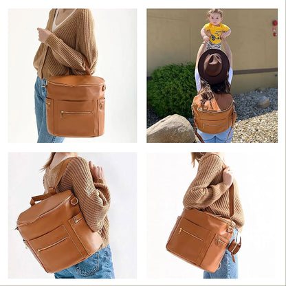 Fashion Diaper Backpack - PU Leather Mommy Bag with Changing Pad - ZOOMNSTORE