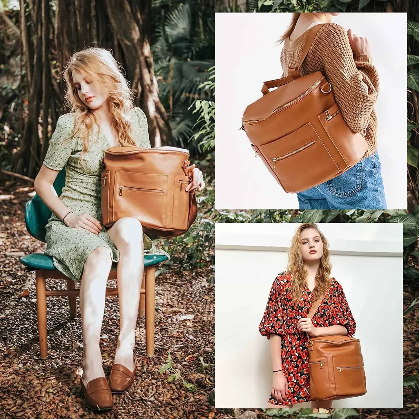 Fashion Diaper Backpack - PU Leather Mommy Bag with Changing Pad - ZOOMNSTORE