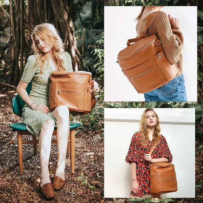Fashion Diaper Backpack - PU Leather Mommy Bag with Changing Pad - ZOOMNSTORE
