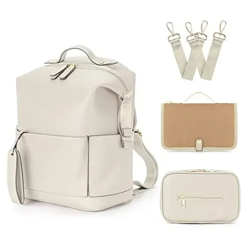 Fashion Diaper Backpack - PU Leather Mommy Bag with Changing Pad - ZOOMNSTORE