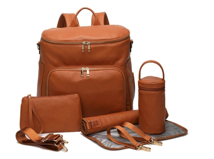 Fashion Diaper Backpack - PU Leather Mommy Bag with Changing Pad - ZOOMNSTORE