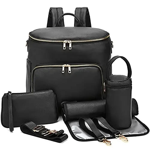 Fashion Diaper Backpack - PU Leather Mommy Bag with Changing Pad - ZOOMNSTORE