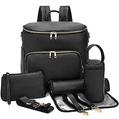 Fashion Diaper Backpack - PU Leather Mommy Bag with Changing Pad - ZOOMNSTORE