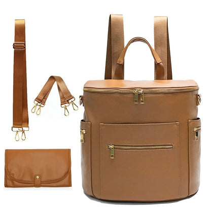 Fashion Diaper Backpack - PU Leather Mommy Bag with Changing Pad - ZOOMNSTORE