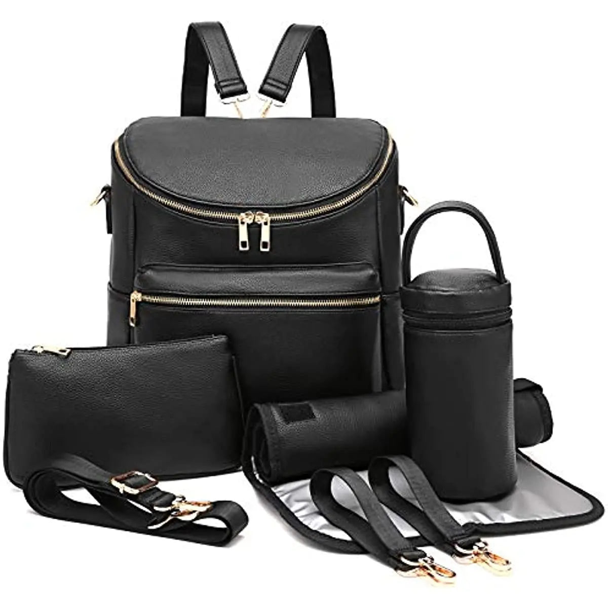 Fashion Diaper Backpack - PU Leather Mommy Bag with Changing Pad - ZOOMNSTORE