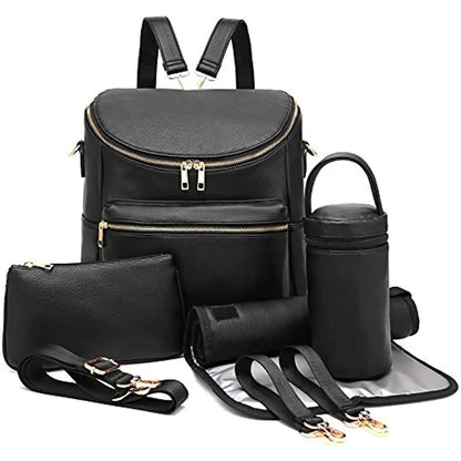 Fashion Diaper Backpack - PU Leather Mommy Bag with Changing Pad - ZOOMNSTORE