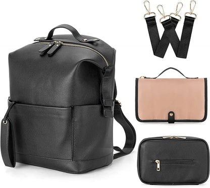 Fashion Diaper Backpack - PU Leather Mommy Bag with Changing Pad - ZOOMNSTORE
