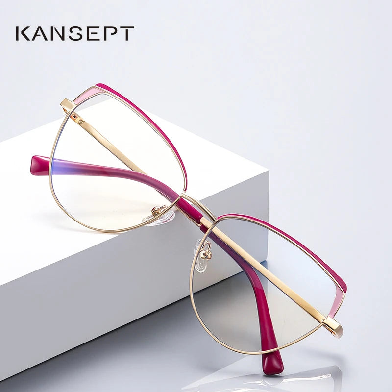 Fashion Reading Glasses | Cat Eye Full Rim Spectacles With Clear Lens & Stainless Steel Frames - ZOOMNSTORE
