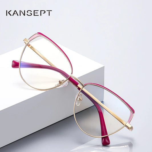 Fashion Reading Glasses | Cat Eye Full Rim Spectacles With Clear Lens & Stainless Steel Frames - ZOOMNSTORE