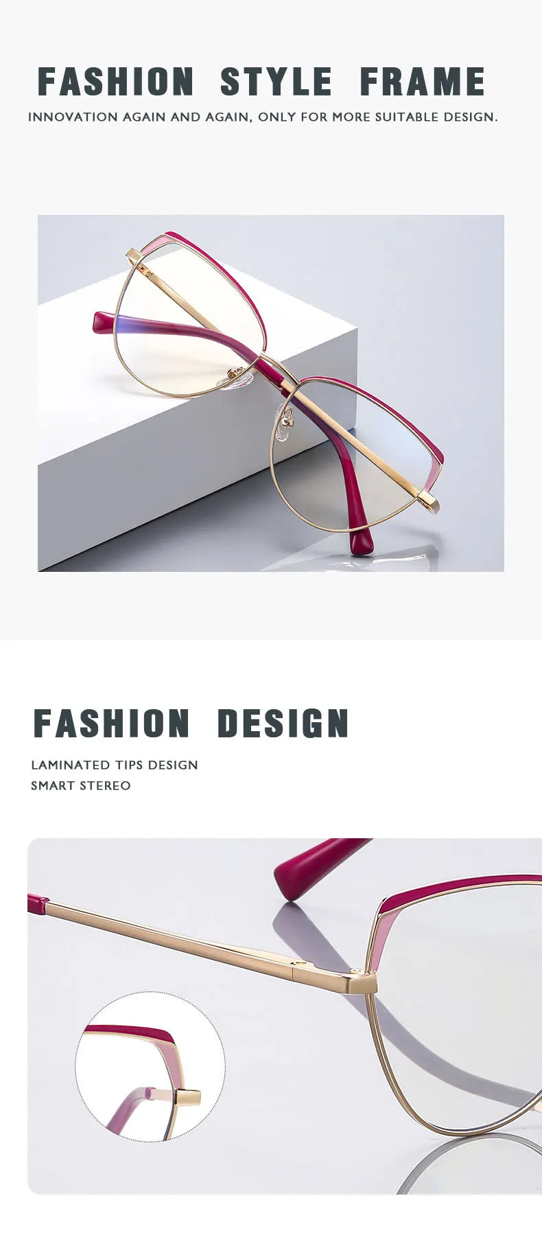 Fashion Reading Glasses | Cat Eye Full Rim Spectacles With Clear Lens & Stainless Steel Frames - ZOOMNSTORE