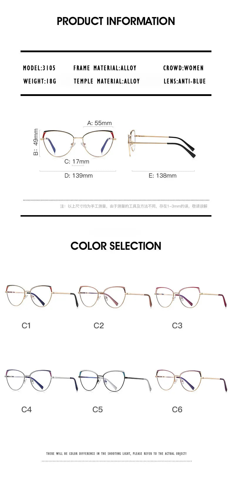 Fashion Reading Glasses | Cat Eye Full Rim Spectacles With Clear Lens & Stainless Steel Frames - ZOOMNSTORE