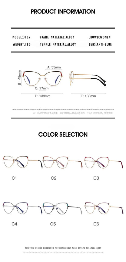 Fashion Reading Glasses | Cat Eye Full Rim Spectacles With Clear Lens & Stainless Steel Frames - ZOOMNSTORE
