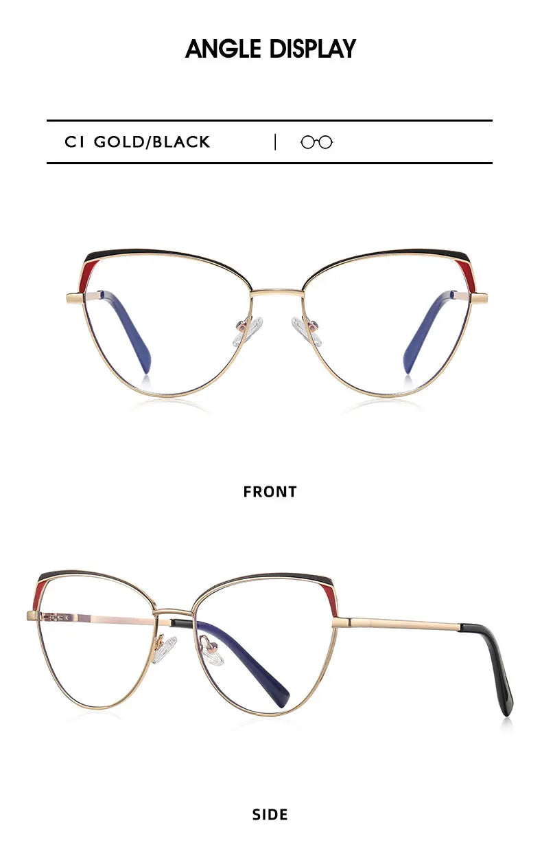 Fashion Reading Glasses | Cat Eye Full Rim Spectacles With Clear Lens & Stainless Steel Frames - ZOOMNSTORE