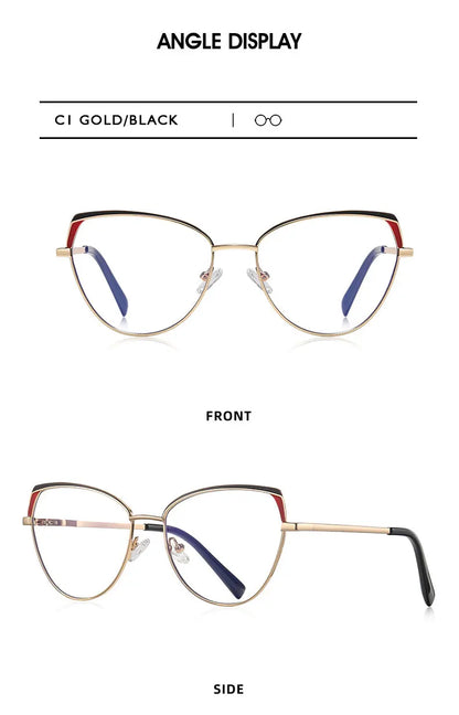 Fashion Reading Glasses | Cat Eye Full Rim Spectacles With Clear Lens & Stainless Steel Frames - ZOOMNSTORE