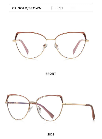 Fashion Reading Glasses | Cat Eye Full Rim Spectacles With Clear Lens & Stainless Steel Frames - ZOOMNSTORE