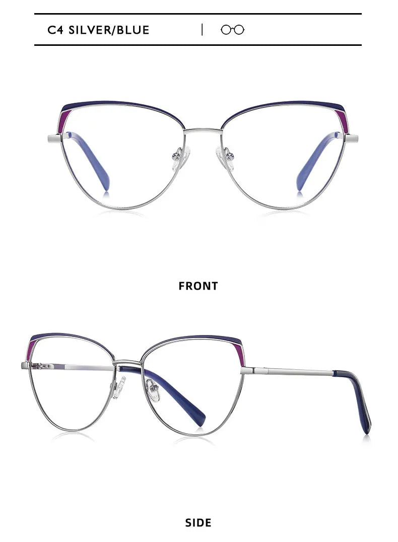 Fashion Reading Glasses | Cat Eye Full Rim Spectacles With Clear Lens & Stainless Steel Frames - ZOOMNSTORE