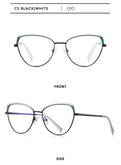 Fashion Reading Glasses | Cat Eye Full Rim Spectacles With Clear Lens & Stainless Steel Frames - ZOOMNSTORE