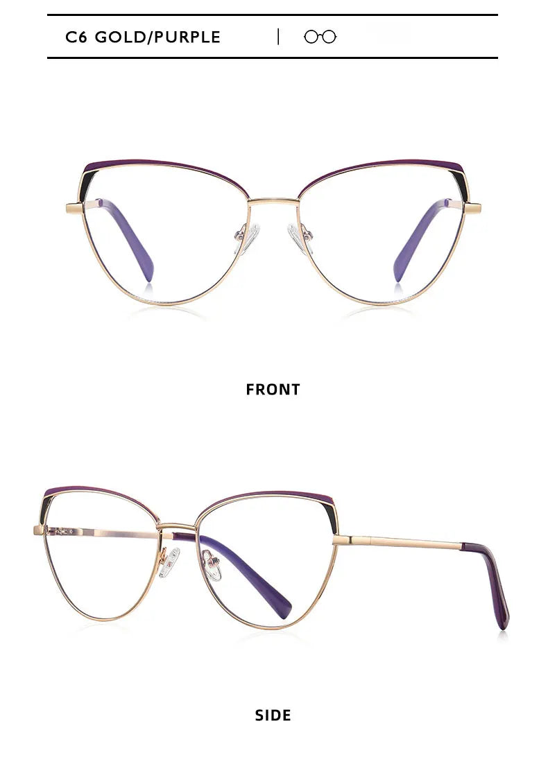 Fashion Reading Glasses | Cat Eye Full Rim Spectacles With Clear Lens & Stainless Steel Frames - ZOOMNSTORE