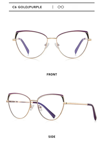 Fashion Reading Glasses | Cat Eye Full Rim Spectacles With Clear Lens & Stainless Steel Frames - ZOOMNSTORE