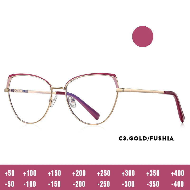 Fashion Reading Glasses | Cat Eye Full Rim Spectacles With Clear Lens & Stainless Steel Frames - ZOOMNSTORE